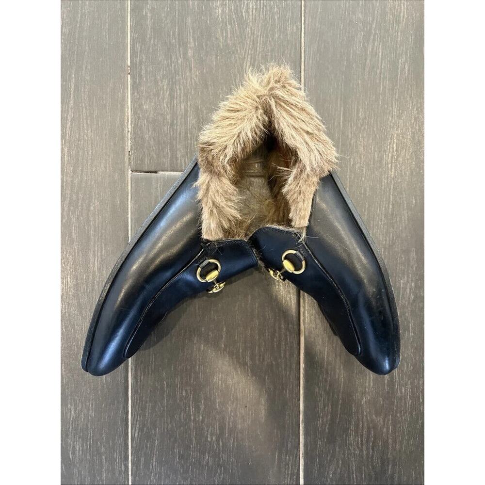 Gucci Princetown Black Leather Horse-bit Fur Mules Size 36 - Picture 2 of 3